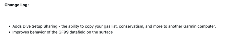 Les notes de mise à jour du logiciel v25.21 pour l'ordinateur de plongée Garmin Descent G2