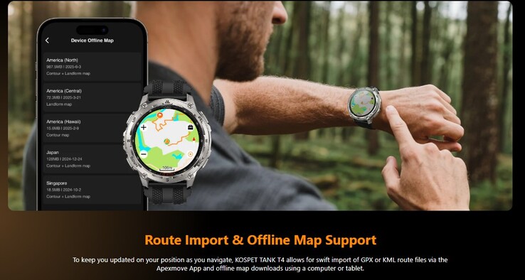 La montre permet d'afficher des cartes hors ligne. (Source de l'image : Kospet)