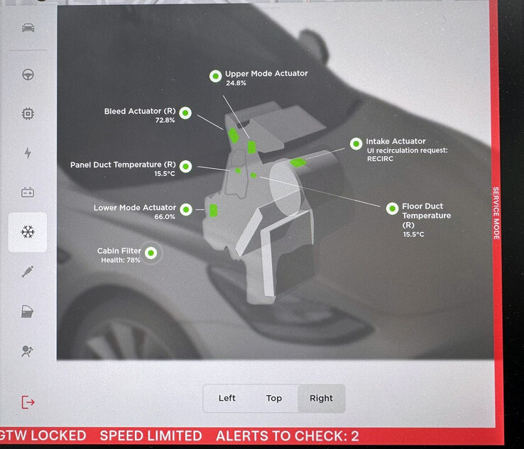 Compteur de santé du filtre d'habitacle Tesla en mode service