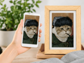 Cadre photo numérique Bigme affichant un portrait d'animal de compagnie généré par IA