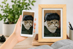 Cadre photo numérique Bigme affichant un portrait d'animal de compagnie généré par IA
