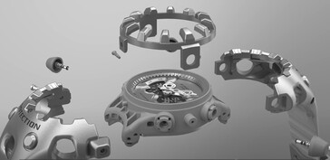 Le design audacieux de la montre GA-V01 commence par un minimum d'éléments décoratifs et met l'accent sur les éléments de protection qui subsistent. (Source de l'image : Casio)