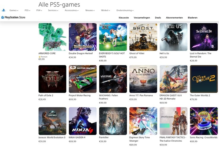 Prix du PlayStation Store néerlandais (Source de l'image : capture d'écran, Sony PlayStation)