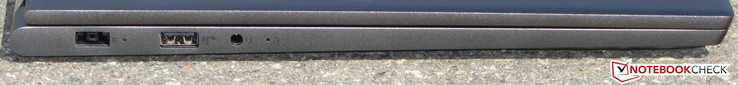 Côté gauche : entrée secteur, USB A 3.1 Gen 1, combo jack audio 3,5 mm.