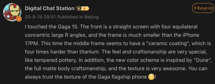 Fuite d'informations sur le OnePlus 15 (Image source : Weibo - machine translated)