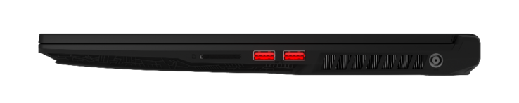 Côté droit : lecteur de carte SD, 2 USB 3.1 Gen. 1, entrée secteur.