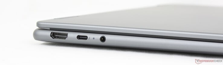 À gauche : HDMI 1.4b, USB-C 4.0 avec Thunderbolt 4, DisplayPort 2.1 + Power Delivery 3.0, casque d'écoute de 3,5 mm