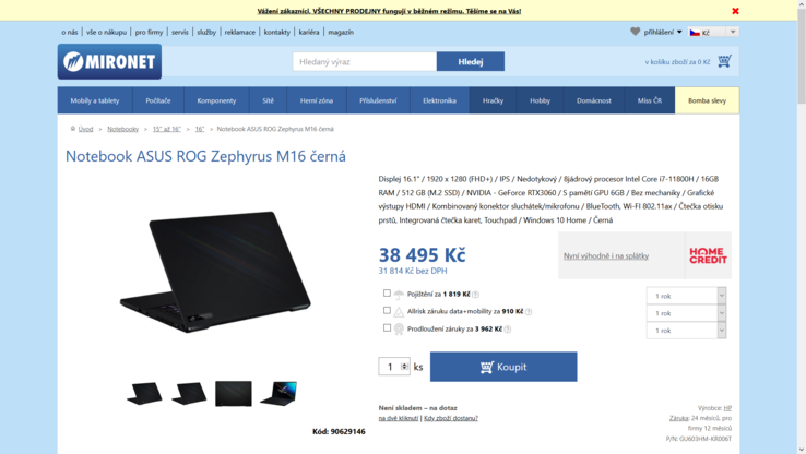 Une photo de la nouvelle "page de vente du ROG Zephyrus M16". (Source : Mironet)