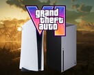Le logo de GTA 6 apparaît au-dessus des consoles PS5 et Xbox