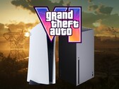 Le logo de GTA 6 apparaît au-dessus des consoles PS5 et Xbox