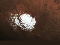 Image de la calotte polaire sud de Mars (Source de l'image : ESA, DLR, et FU Berlin ; édité)