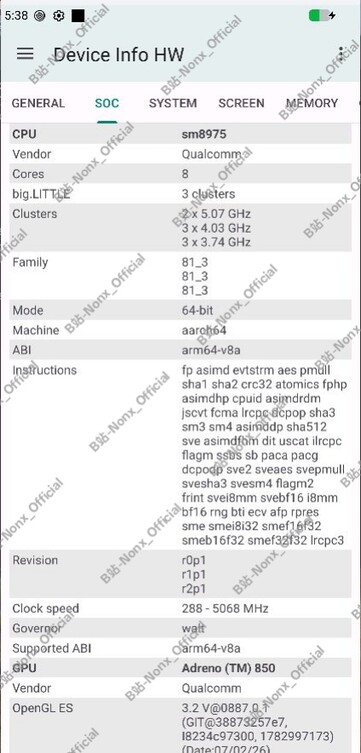 Page d'informations sur l'appareil Snapdragon 8 Elite Extreme Gen 6 QRD