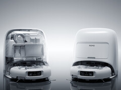 Le DJI Romo dans son système d'ancrage avec des finitions opaques et translucides. (Source de l'image : DJI)