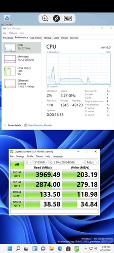 Performances d'E/S dans Windows 11 exécuté sur le Pixel 6 avec Android 13 DP1. (Source de l'image : @kdrag0n sur Twitter)