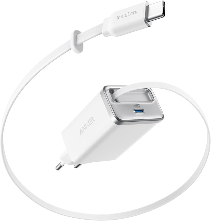 Le chargeur Anker Nano (35W, câble USB-C rétractable intégré) en blanc (source d'image : Anker)