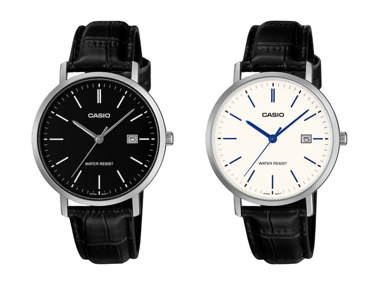 De gauche à droite : les montres Casio MTP-VT05L-1E et MTP-VT05L-7E