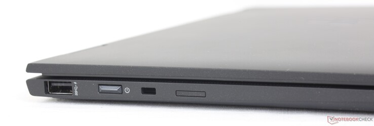 A gauche : USB-A 5 Gbps, bouton d'alimentation, verrouillage du câble, emplacement Nano-SIM