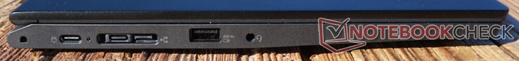 À gauche : USB-C (10 Gbps, PD), station d'accueil latérale Lenovo (USB-C (10 Gbps, PD) intégré), USB-A (10 Gbps, toujours actif), jack 3,5 mm (casque)