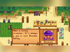 Le gouverneur fait son apparition annuelle au Luau de Stardew Valley, l'un des nombreux festivals saisonniers qui rassemblent la communauté dans le simulateur d'agriculture indépendant bien-aimé. (Source de l'image : Stardew Valley via Steam)