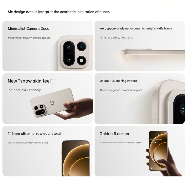 Les points forts du design du OnePlus 15 (Image source : OnePlus - machine translated)