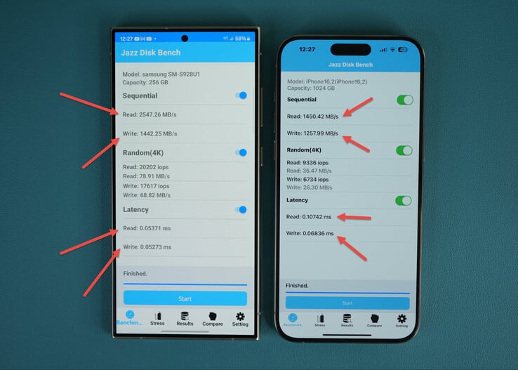 Galaxy S24 Ultra vs iPhone 15 Pro Max : résultats du benchmark de stockage (Source de l'image : @sakitechonline)