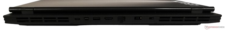 A l'arrière : 1 USB C 3.1 Gen 1, Mini DisplayPort, 1 USB A 3.1 Gen 1, HDMI, Ethernet gigabit, entrée secteur, verrou de sécurité Kensington.