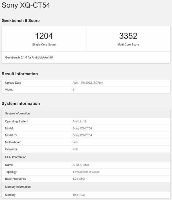 Exécution possible du Sony Xperia 1 IV. (Image source : Geekbench)