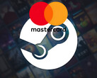 Toile de fond de Steam avec le logo Mastercard (Source de l'image : Steam, Mastercard avec modifications)