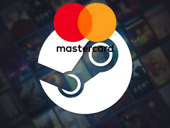 Toile de fond de Steam avec le logo Mastercard (Source de l'image : Steam, Mastercard avec modifications)