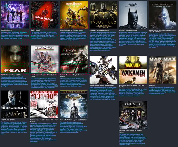 Tous les jeux inclus dans la collection (Image source : Humble Bundle)