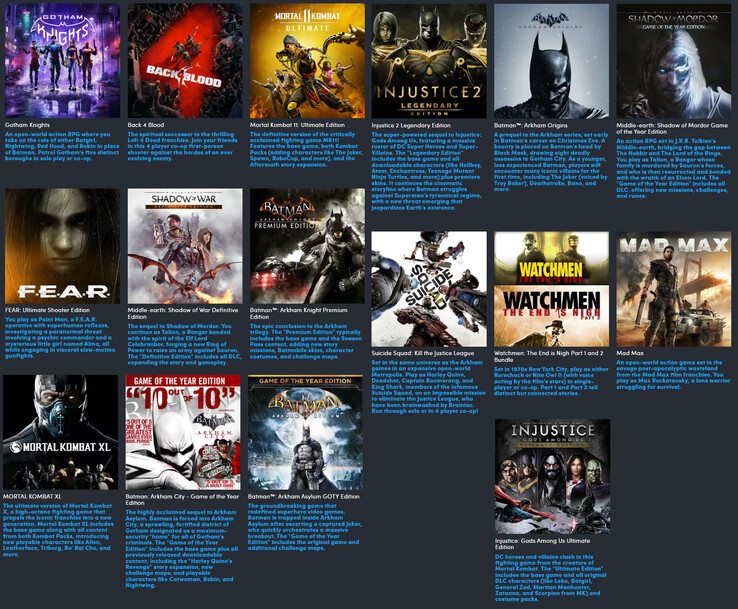 Tous les jeux inclus dans la collection (Image source : Humble Bundle)