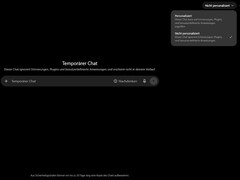 Ouvrez le menu d'une conversation temporaire sur ChatGPT affichant les options « Personnalisé » et « Non personnalisé »