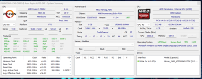 AMD Ryzen 5 7520U HWInfo Résumé