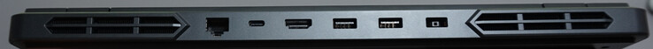 Ports à l'arrière : Port LAN (1 Gbit/s, USB-C (10 Gbit/s, DP, charge 140 W), HDMI 2.1, 2x USB-A (5 Gbit/s), port d'alimentation