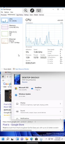 Windows 11 fonctionnant sur le Pixel 6 avec Android 13 DP1. (Source de l'image : @kdrag0n sur Twitter)