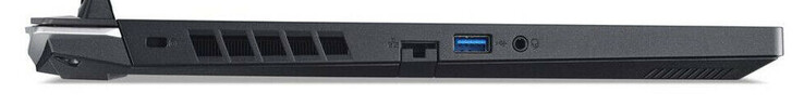 À gauche : port pour le verrouillage des câbles, Gigabit Ethernet, USB 3.2 Gen 1 (USB-A), prise audio combinée