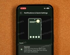 Android la version 17 devrait séparer les notifications et les réglages rapides. (Source de l'image : Gavin Phillips / Mystic Leaks, édité)