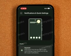 Android la version 17 devrait séparer les notifications et les réglages rapides. (Source de l'image : Gavin Phillips / Mystic Leaks, édité)