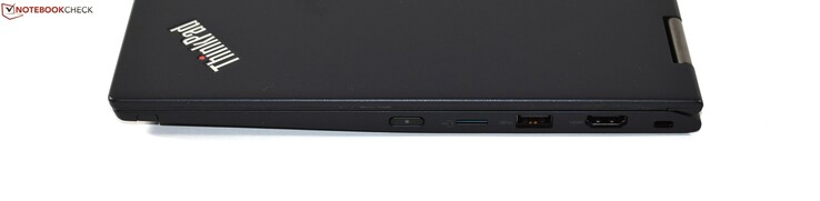Côté droit : ThinkPad Pen, lecteur de carte micro SD, 1 USB A 3.1 Gen 1, HDMI, verrou de sécurité Kensington.