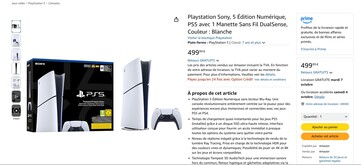La PS5 Digital Edition avec 825 Go est disponible sur Amazon France. (Source de l'image : Amazon)