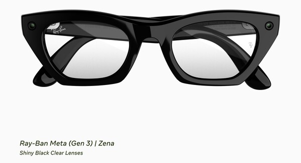 Les Ray-Ban Meta (Gen 3) Zena, avec une monture noire brillante et des verres transparents.
