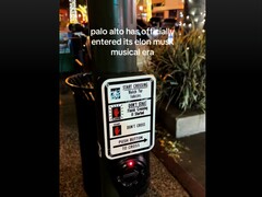 Capture d'écran TikTok montrant le bouton de passage piéton piraté à Palo Alto. (Source de l'image : rosecampau sur TikTok)