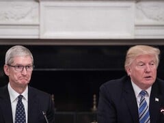 Tim Cook et Donald Trump lors d&#039;une réunion d&#039;affaires à la Maison Blanche (Source : Sky News)