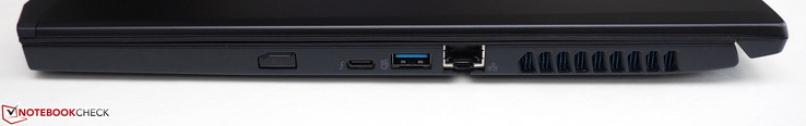 Côté droit : bouton de démarrage, Thunderbolt 3, USB A 3.0, RJ-45.