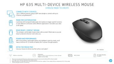 Spécifications de la souris sans fil HP 635 Multi-Device (image via HP)