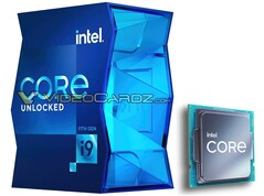 Boîte pour le i9-11900K et nouveau logo Intel Core sur la puce. (Source de l'image : VideoCardz/PCGamesN - édité)
