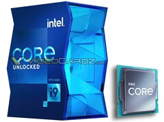 Boîte pour le i9-11900K et nouveau logo Intel Core sur la puce. (Source de l&#039;image : VideoCardz/PCGamesN - édité)