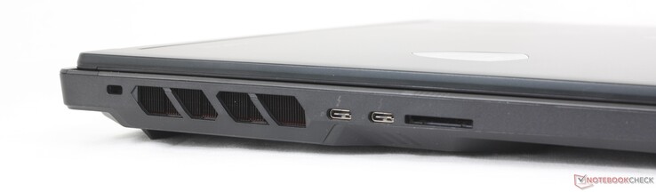 À gauche : verrou Kensington, 2x USB-C Thunderbolt 4 avec DisplayPort + Power Delivery, lecteur de carte SD