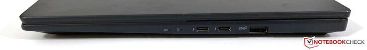 A droite : 2x Thunderbolt 4 (USB-C 4.0, DisplayPort ALT mode 1.4a, Power Delivery), USB-A 3.2 Gen. 2
