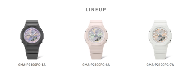 Les trois montres Casio G-Shock GMA-P2100PC. (Source de l'image : Casio)